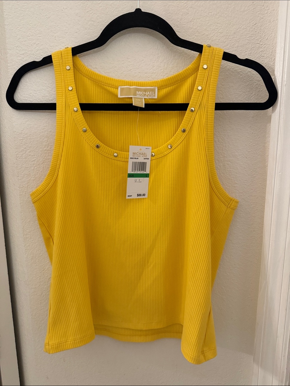 MICHAEL Michael Kors Yellow Ribbed Tank with Silver Studs